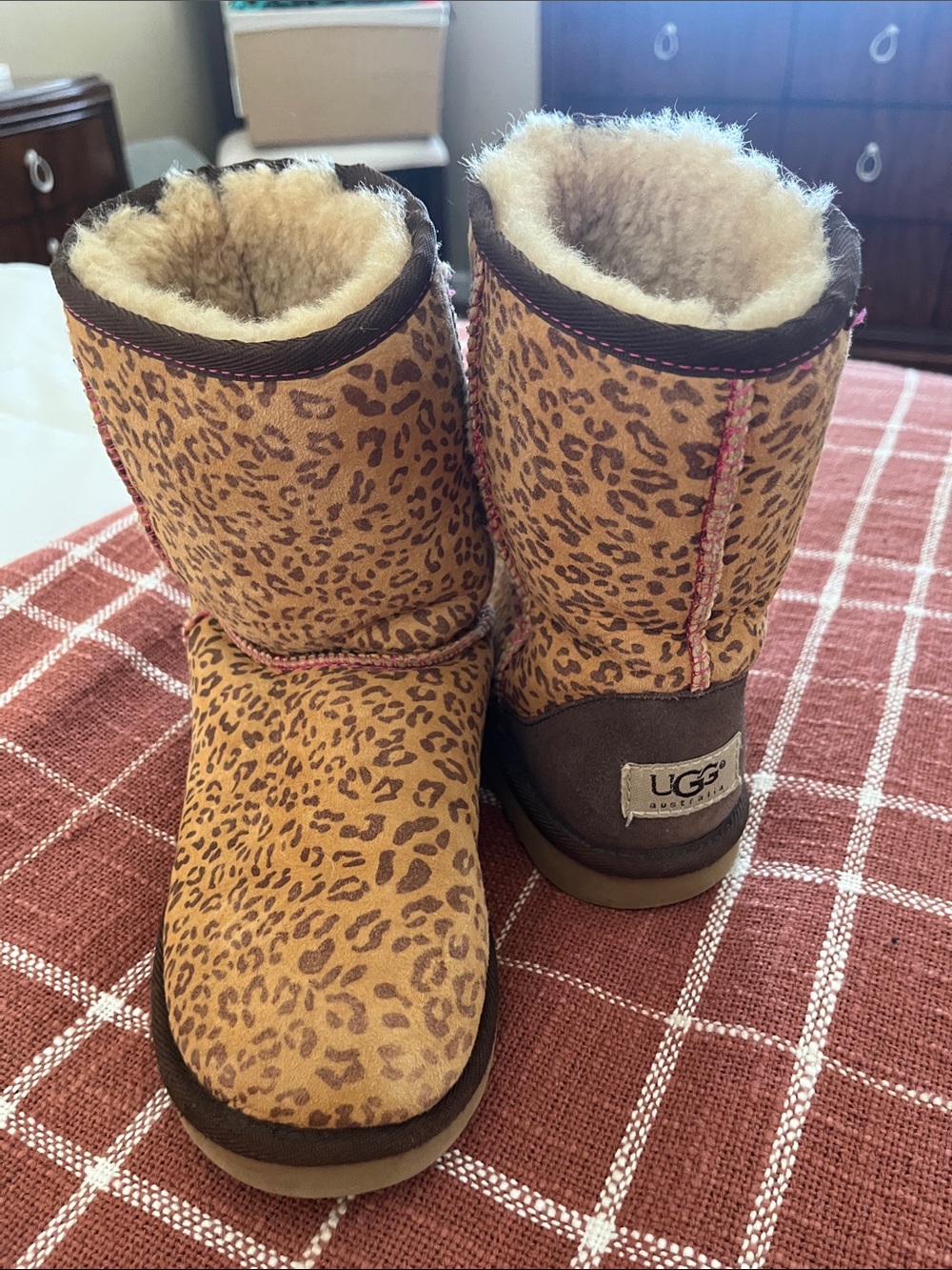 UGG Leopard Print Shearling Boots - Tan and Brown